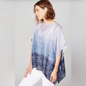 Pure Jill Blue Ombre Floral Linen Poncho Top Size M/L Boho Coastal Resort Wear
